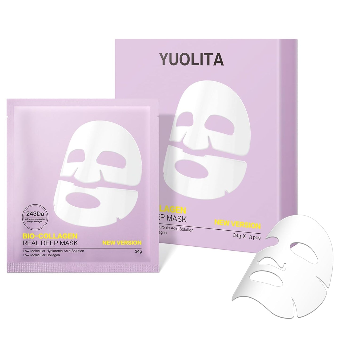 Deep Collagen Hydrogel Facial Mask for Radiant Skin - Hydrating Overnight Treatment with Low Molecular Weight Collagen for Lifting, Firming, and Moisturizing
