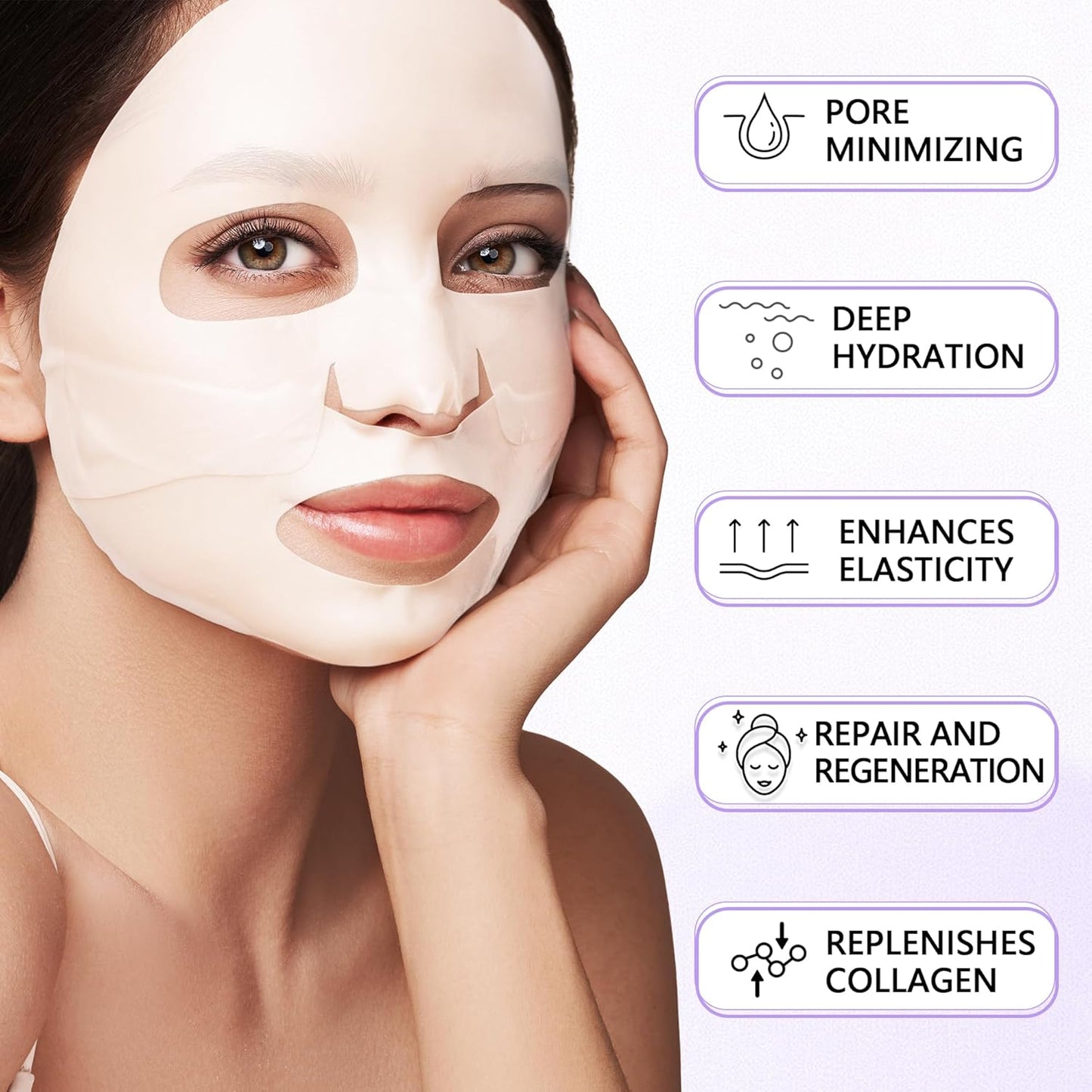 Deep Collagen Hydrogel Facial Mask for Radiant Skin - Hydrating Overnight Treatment with Low Molecular Weight Collagen for Lifting, Firming, and Moisturizing