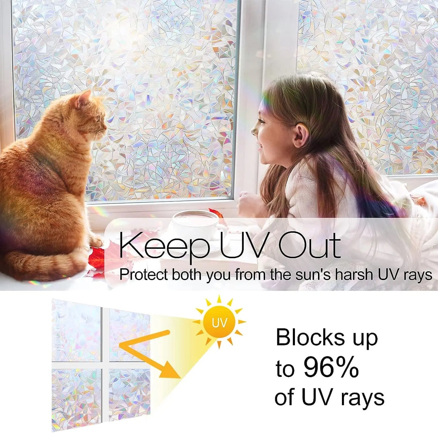 Window Privacy Film, Rainbow Window Clings, 3D Decorative Window Vinyl, Stained Glass Window Decals, Static Cling Window Sticker