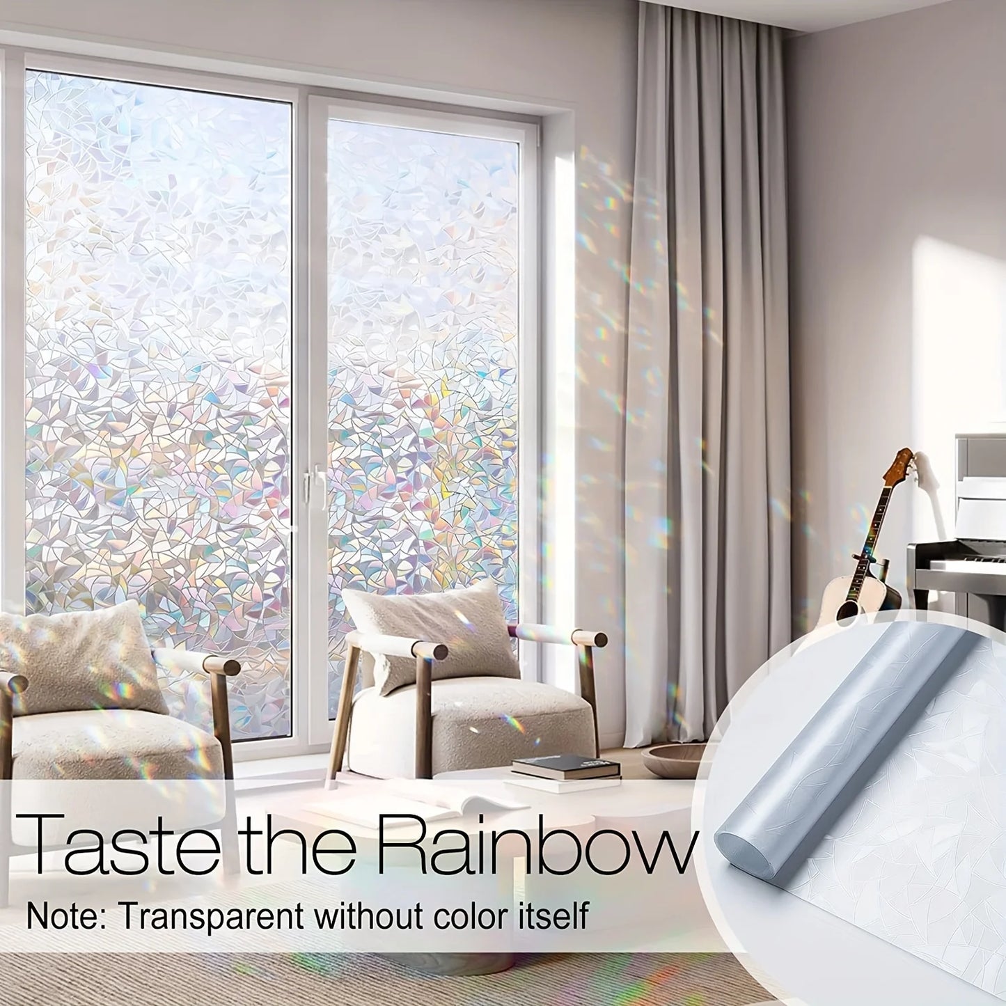 Window Privacy Film, Rainbow Window Clings, 3D Decorative Window Vinyl, Stained Glass Window Decals, Static Cling Window Sticker