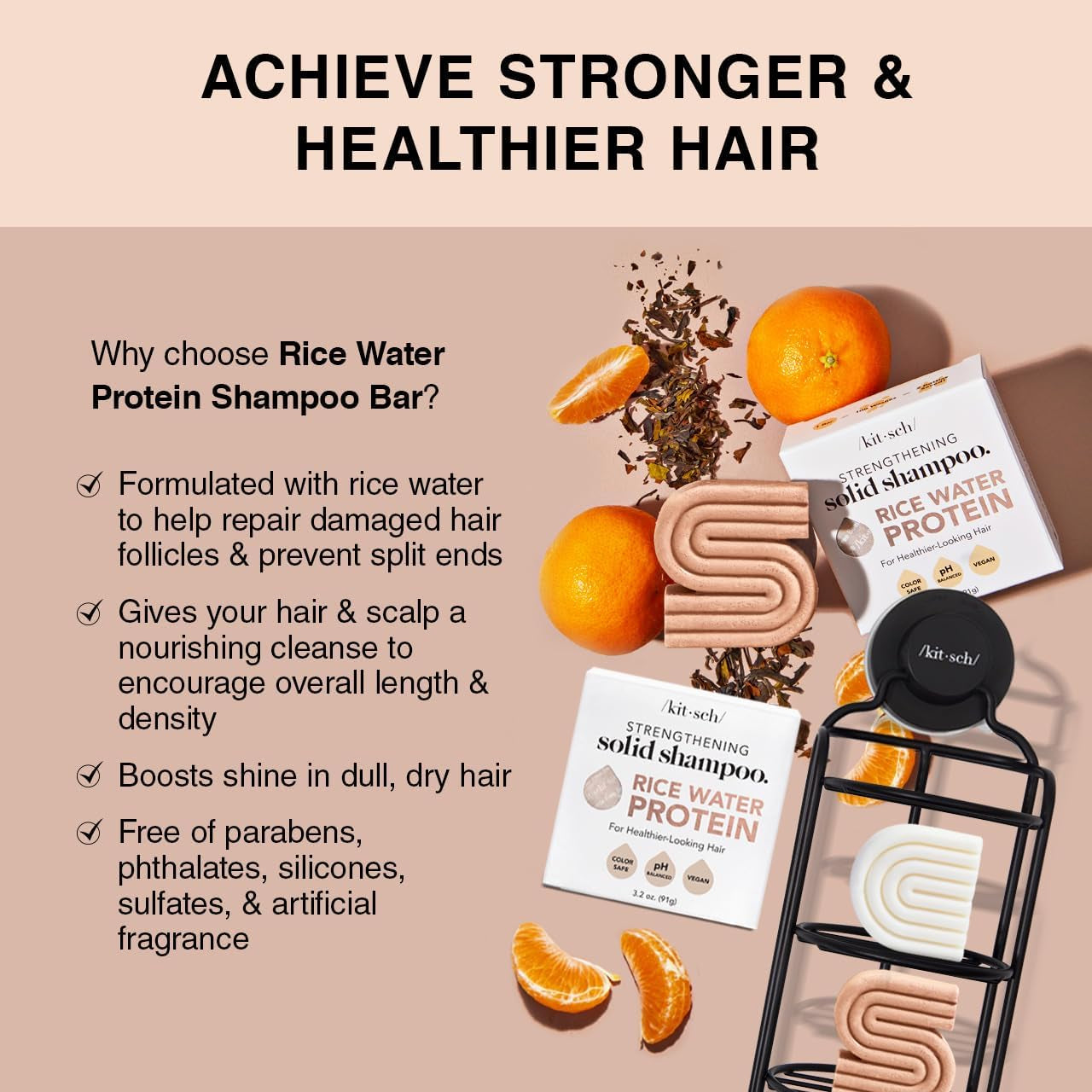 Rice Water Shampoo & Conditioner Set – Solid Shampoo & Conditioner Bar with Protein for Hair Growth, Strengthening Hair & Damage Repair – Paraben, Sulfate & Silicone Free – 2 Pack