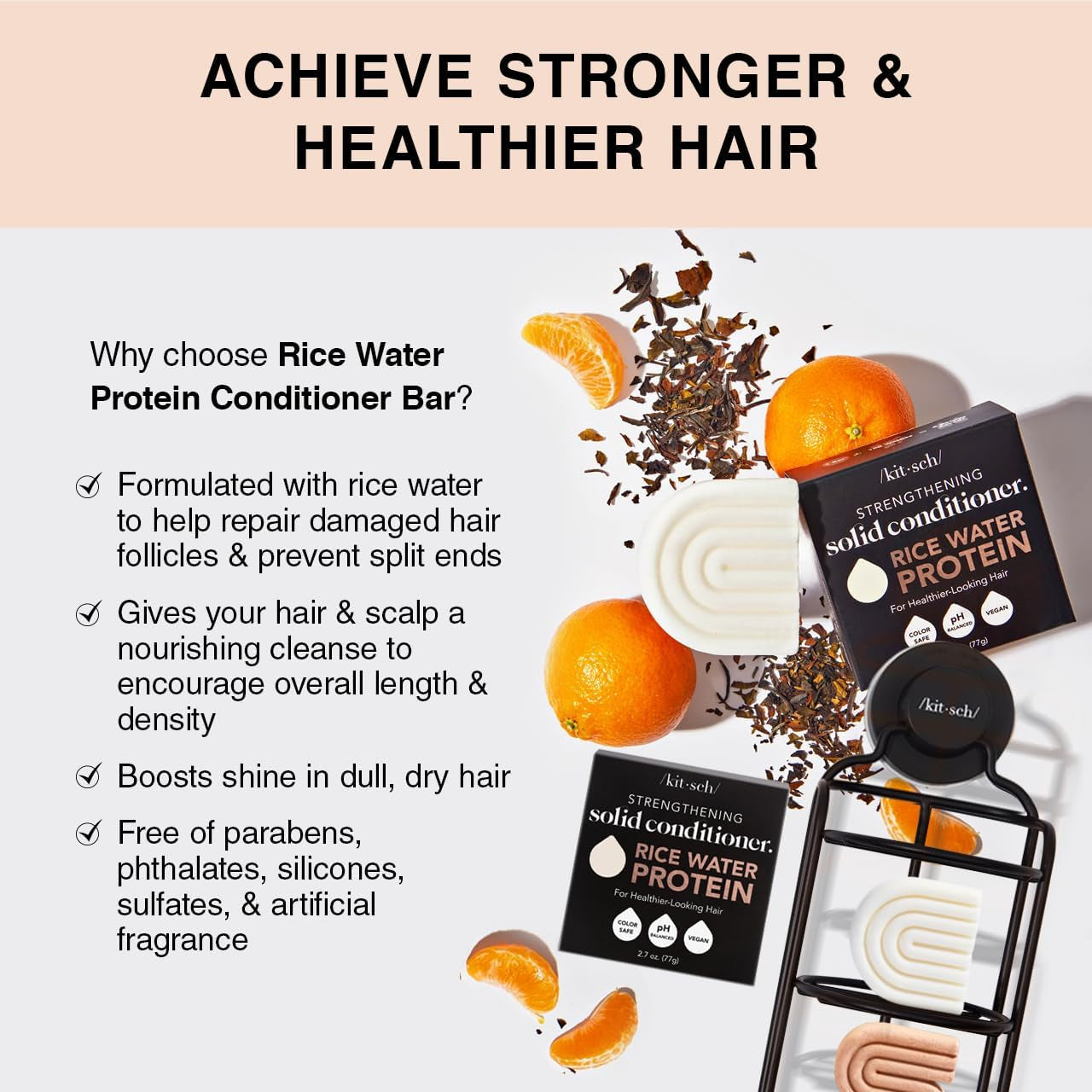 Rice Water Shampoo & Conditioner Set – Solid Shampoo & Conditioner Bar with Protein for Hair Growth, Strengthening Hair & Damage Repair – Paraben, Sulfate & Silicone Free – 2 Pack