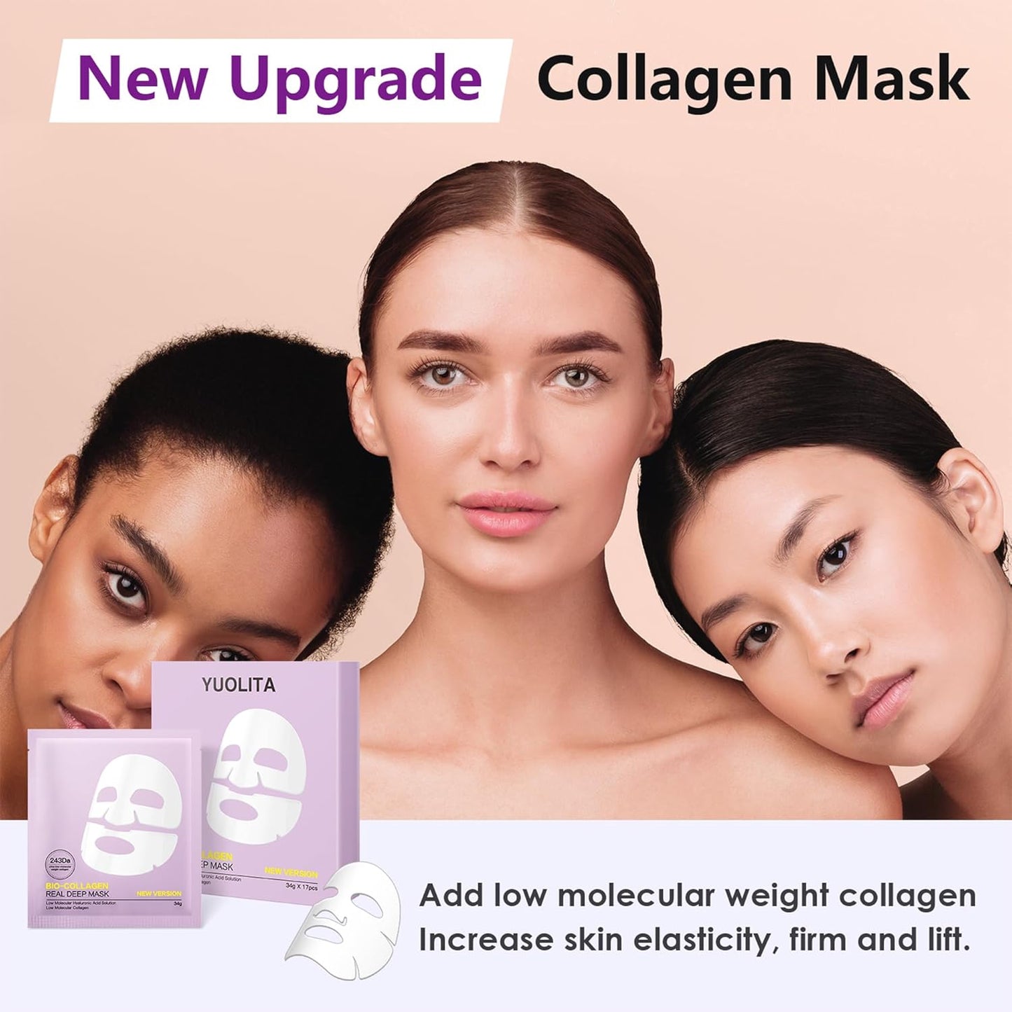 Deep Collagen Hydrogel Facial Mask for Radiant Skin - Hydrating Overnight Treatment with Low Molecular Weight Collagen for Lifting, Firming, and Moisturizing