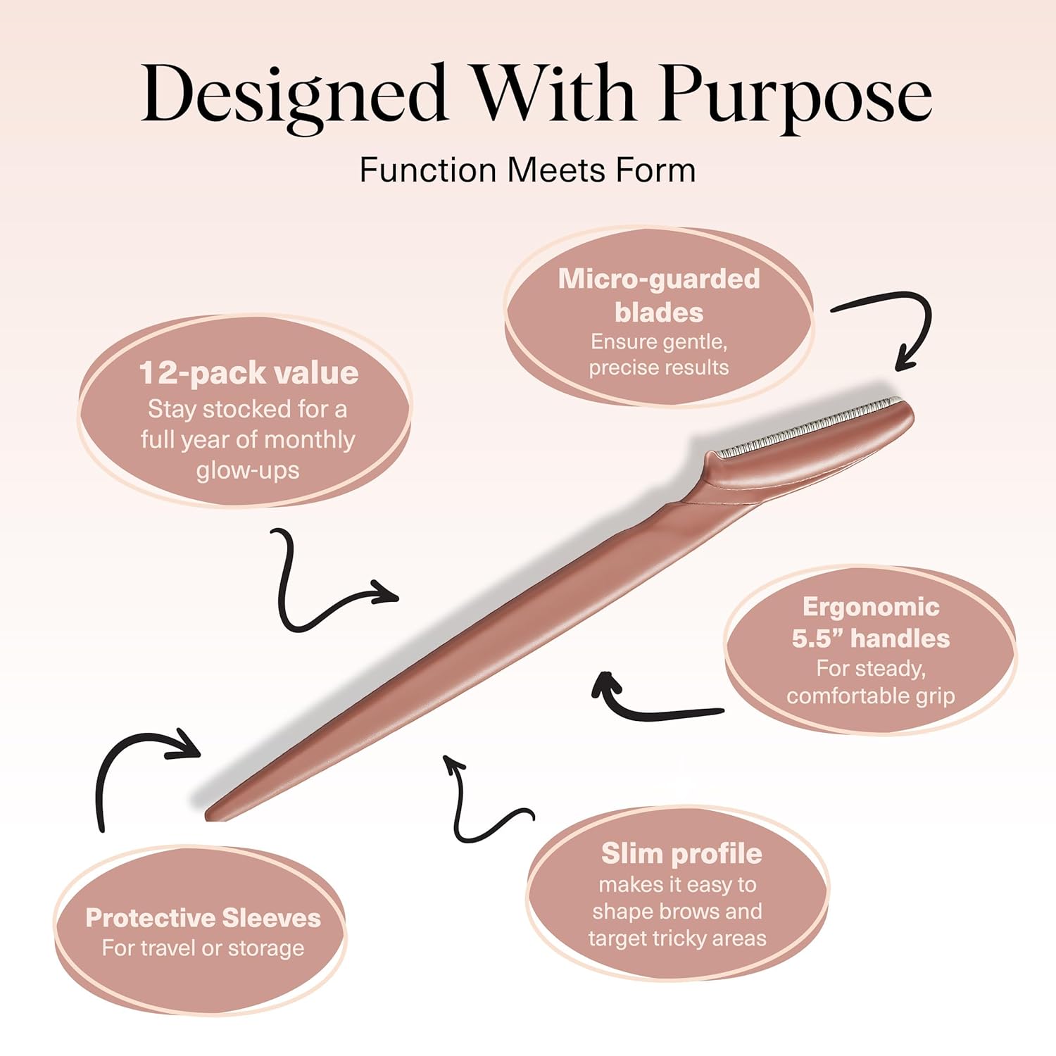 Dermaplane Razor for Women Face - Face Razors for Women and Men - Eyebrow Trimmer, Shaver, Recycled Plastic Dermaplaning and Skin Care Tool - Terracotta, 12 Pcs