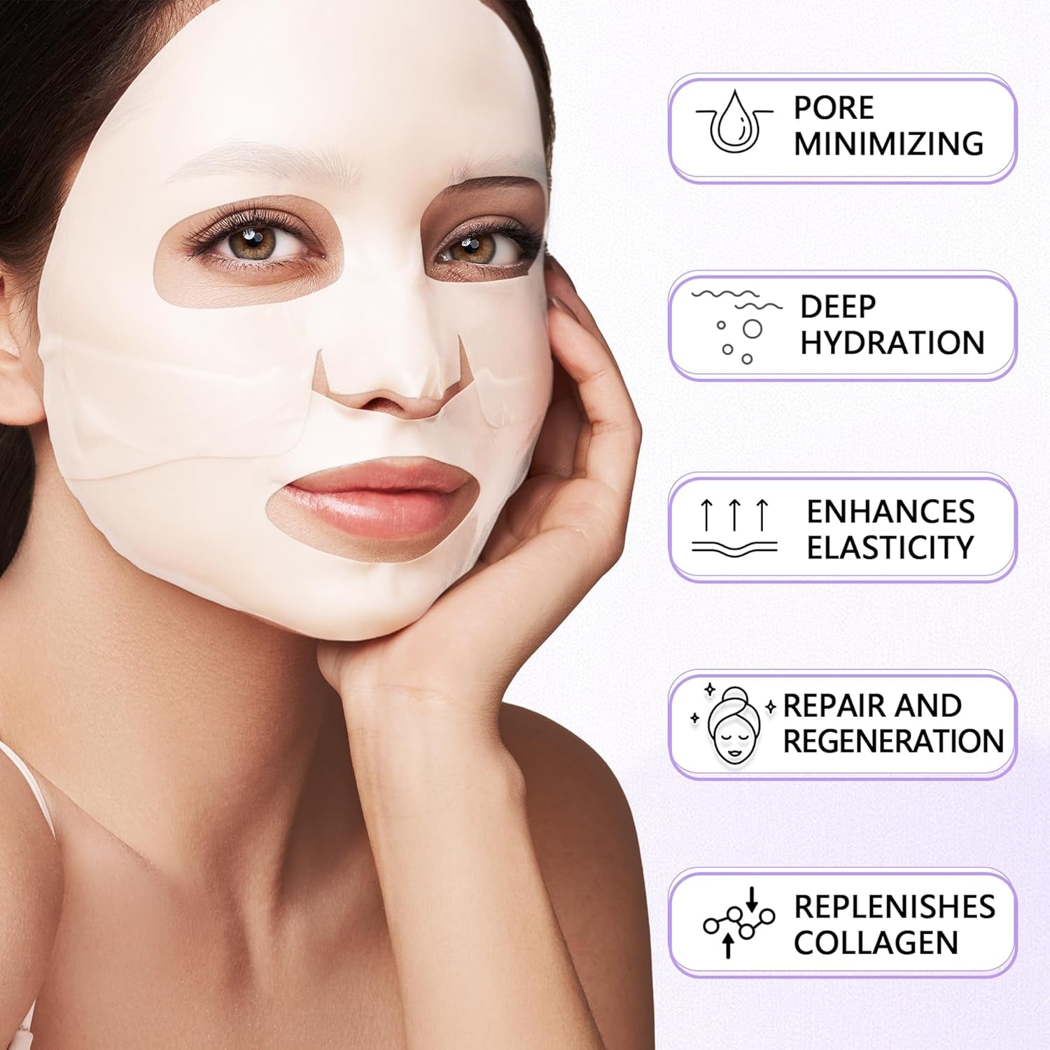 Deep Collagen Hydrogel Facial Mask for Radiant Skin - Hydrating Overnight Treatment with Low Molecular Weight Collagen for Lifting, Firming, and Moisturizing