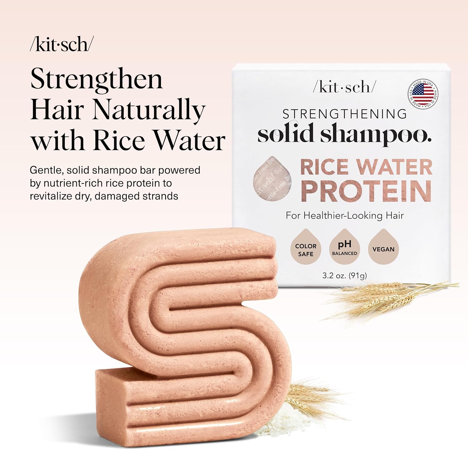 Rice Water Shampoo Bar – Dry Hair Shampoo & Soap Bar for Hair Care & Hair Growth – Women and Mens Shampoo – Strengthens Damaged Hair – Vegan, Paraben, Silicone & Sulfate-Free – 3.2 Oz