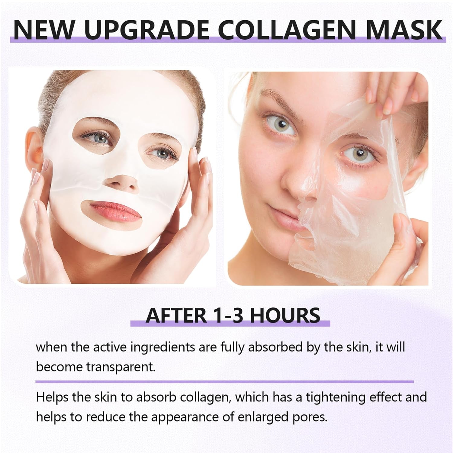 Deep Collagen Hydrogel Facial Mask for Radiant Skin - Hydrating Overnight Treatment with Low Molecular Weight Collagen for Lifting, Firming, and Moisturizing