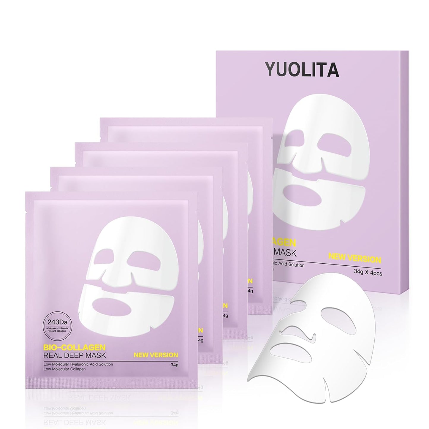 Deep Collagen Hydrogel Facial Mask for Radiant Skin - Hydrating Overnight Treatment with Low Molecular Weight Collagen for Lifting, Firming, and Moisturizing