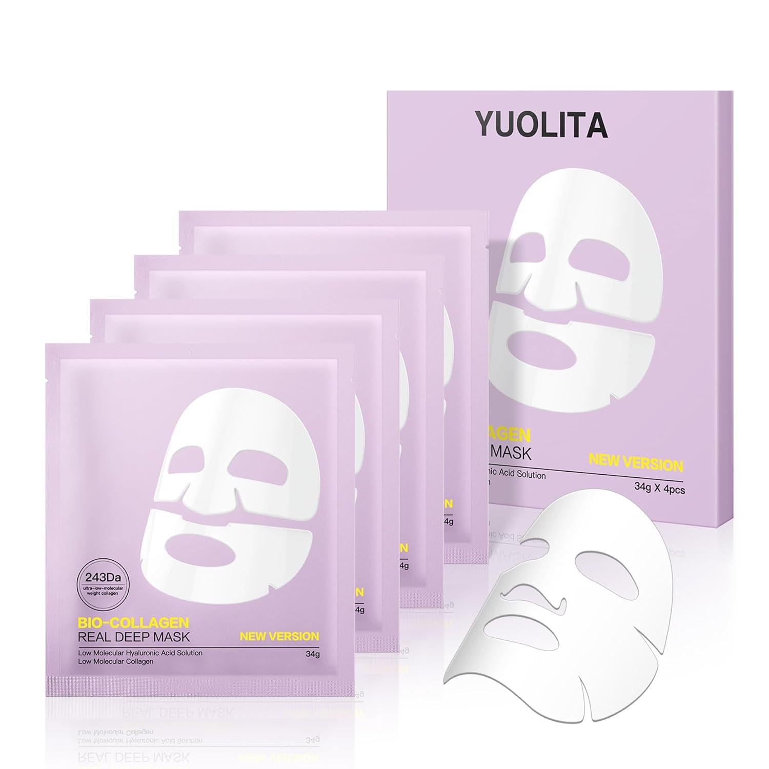 Deep Collagen Hydrogel Facial Mask for Radiant Skin - Hydrating Overnight Treatment with Low Molecular Weight Collagen for Lifting, Firming, and Moisturizing