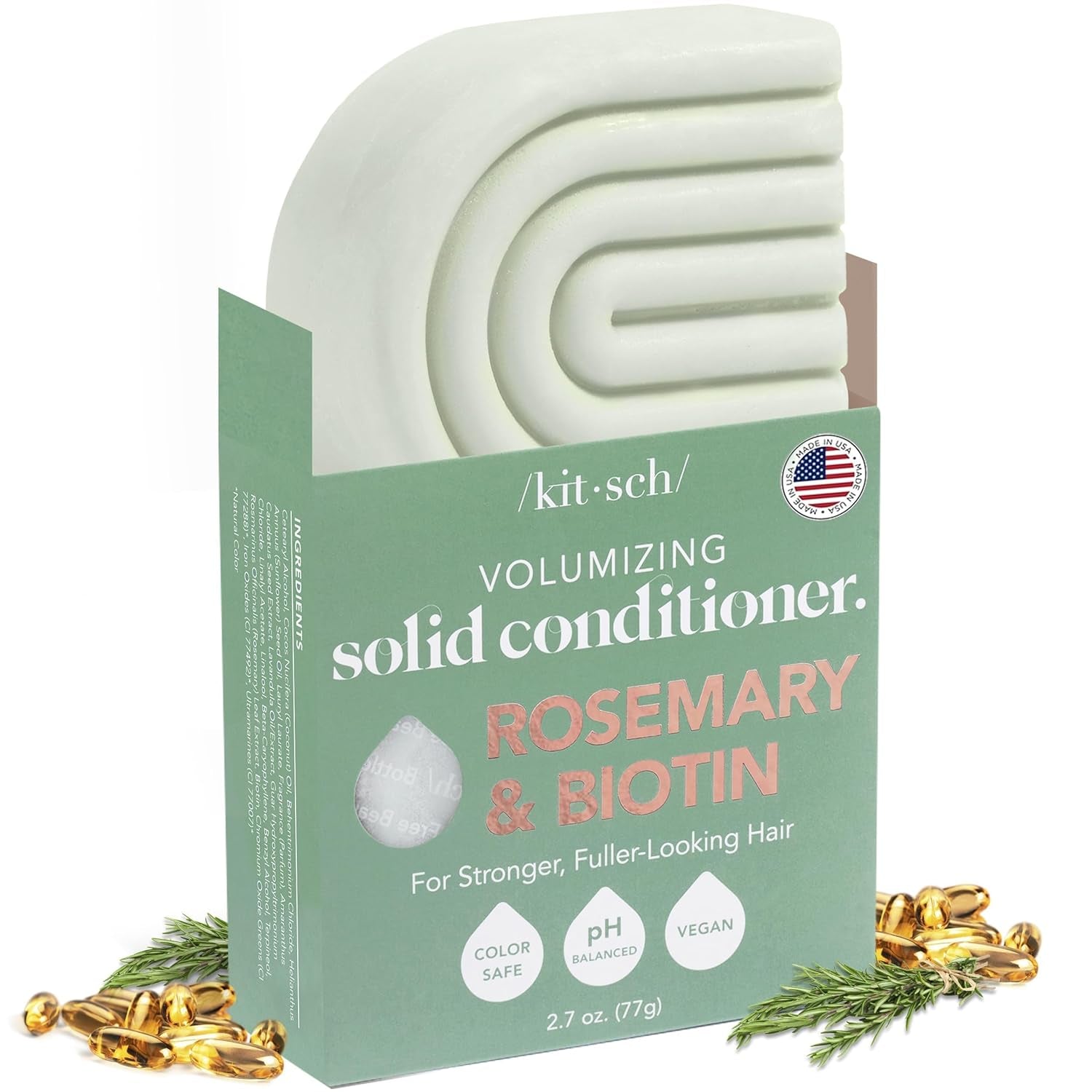 Rosemary & Biotin Volumizing Hair Conditioner Bar for Hair Growth & Thickening – Hydrating & Cleansing Hair Conditioner for Women & Men - Paraben, Silicone & Sulfate Free - Made in USA - 2.7 Oz