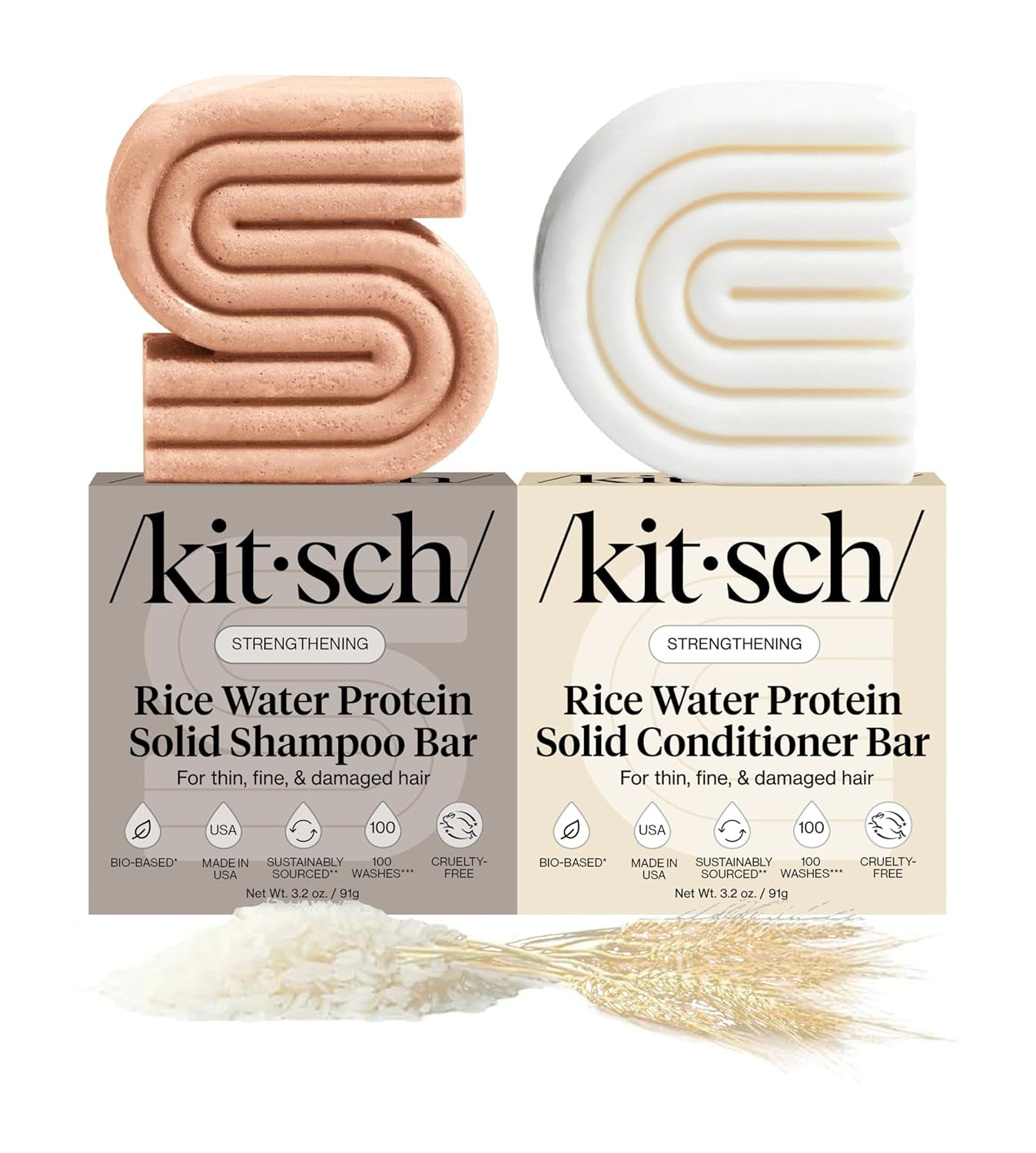 Rice Water Shampoo & Conditioner Set – Solid Shampoo & Conditioner Bar with Protein for Hair Growth, Strengthening Hair & Damage Repair – Paraben, Sulfate & Silicone Free – 2 Pack