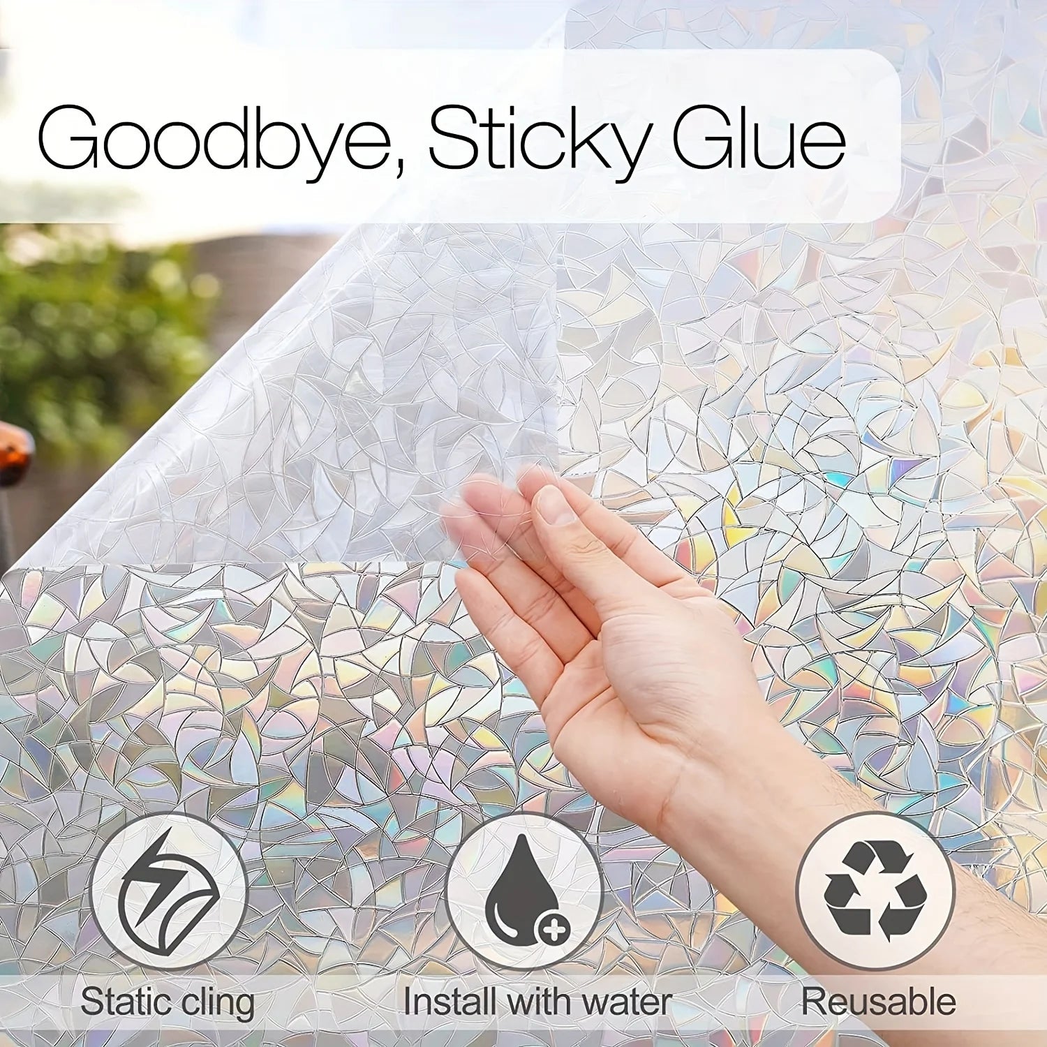 Window Privacy Film, Rainbow Window Clings, 3D Decorative Window Vinyl, Stained Glass Window Decals, Static Cling Window Sticker